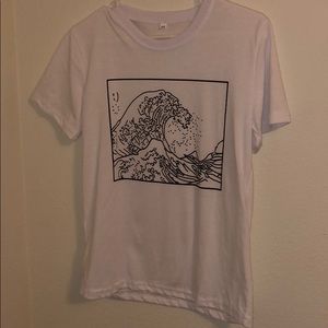 white with black design tee